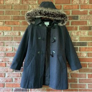 NWOT Nautica Charcoal Gray Faux Fur Hood Peacoat